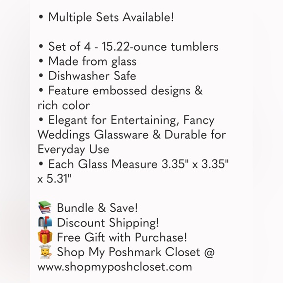 πΊ New Pioneer Woman Amelia Teal Blue Embossed Glass Tumblers, Set of 4 - Picture 4 of 9